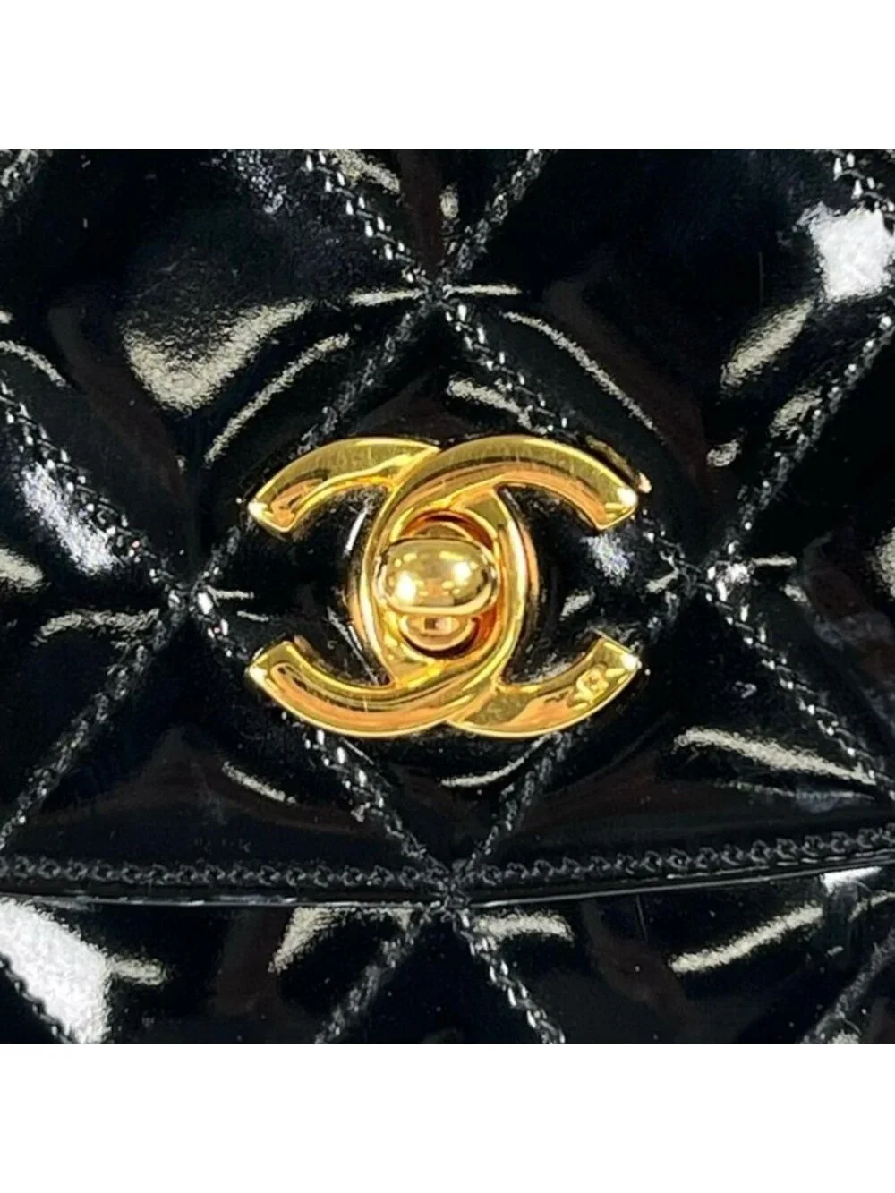 Chanel Shoulder Bag Quilted Enamel Black Gold